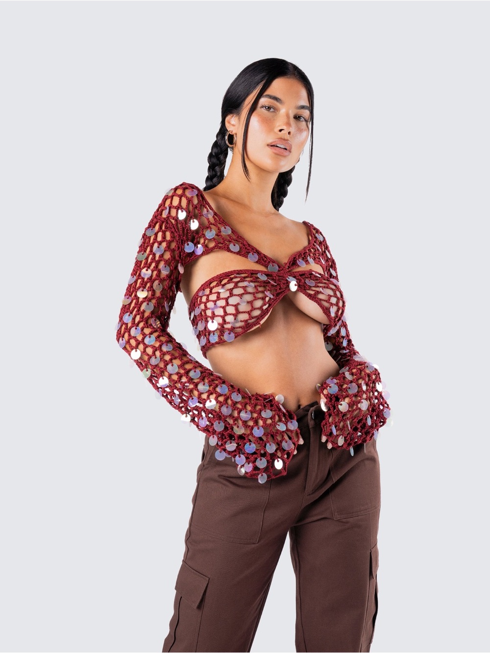 Finesse Ellery Maroon Crochet Top XL/1X burgundy chic sexy top